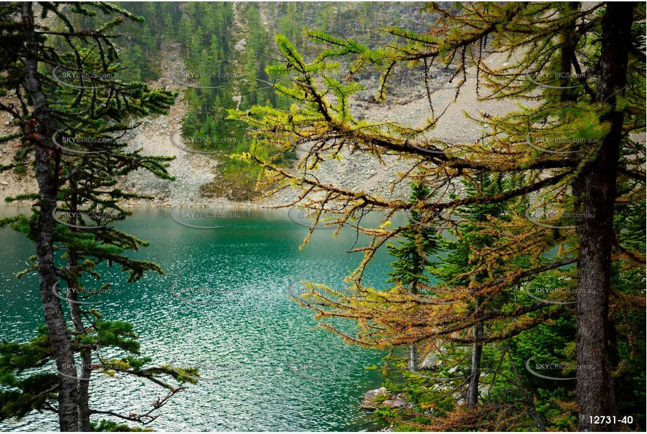 Autumn Approaches at Lake Agnes Aerial Photography