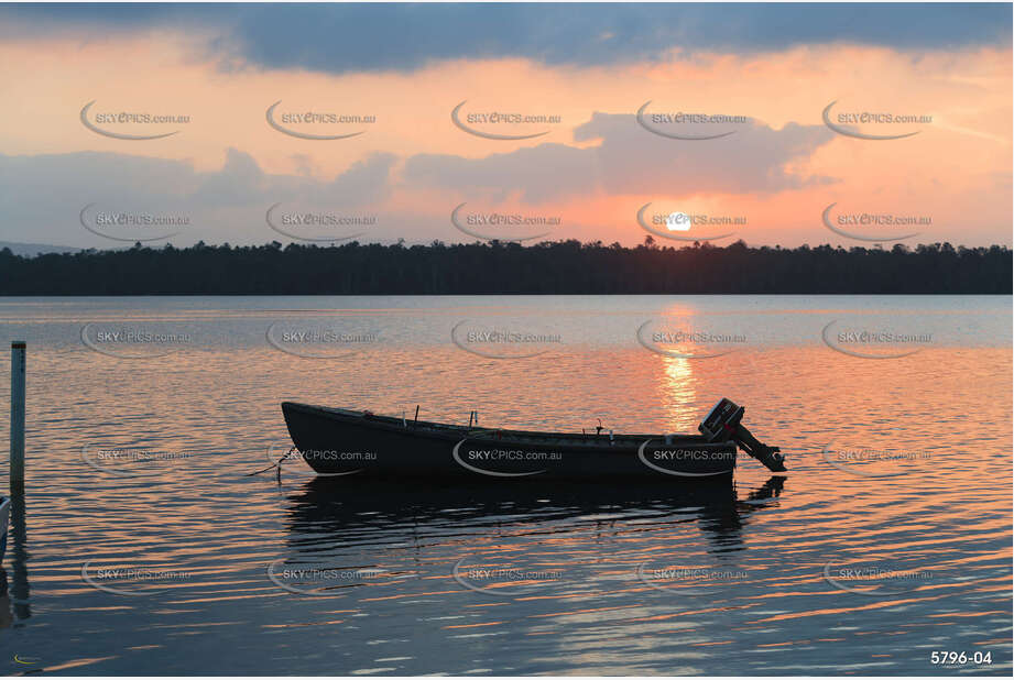 Sunset with Small Fishing Boats at Anchor Aerial Photography