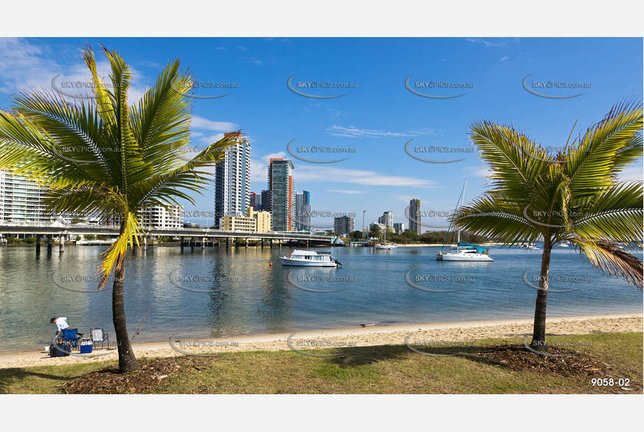 Southport CBD framed by Palm Trees QLD Aerial Photography