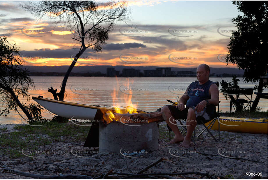 Sunset Camp Fire QLD Aerial Photography