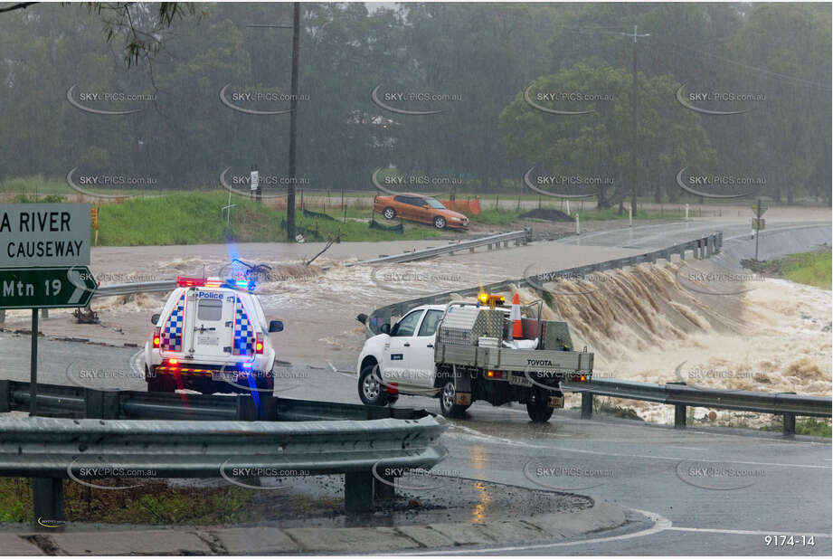 Flooded Road with 4WD QLD Aerial Photography