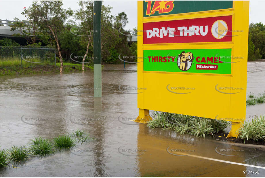 Flooded Road with 4WD QLD Aerial Photography