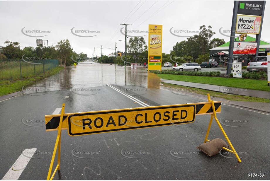 Flooded Road with 4WD QLD Aerial Photography