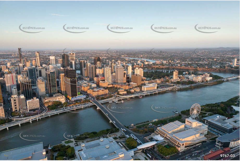 Aerial Photo of Brisbane CBD at Sunset QLD Aerial Photography