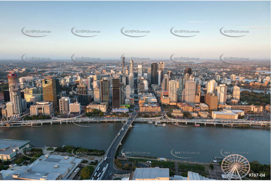 Aerial Photo of Brisbane CBD at Sunset QLD Aerial Photography