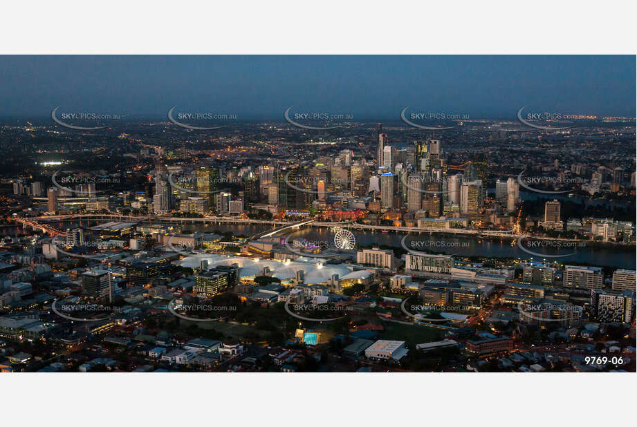 Aerial Photo of Brisbane City & South Bank at Last Light QLD Aerial Photography